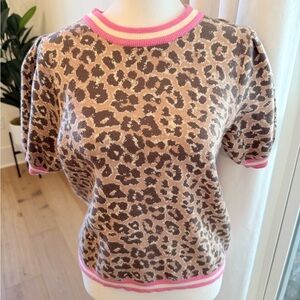 Entro Leopard Print Sweater with Pink Accents size Small